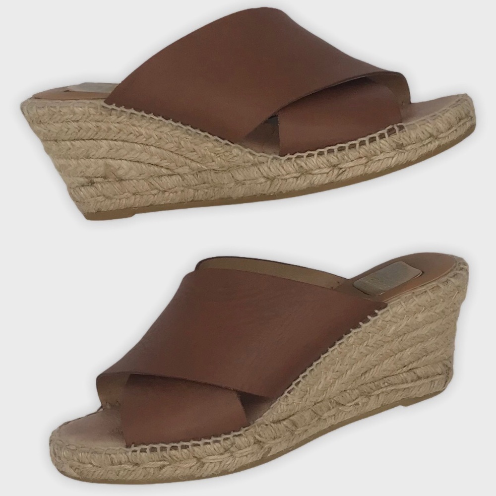 Kanna Brown Leather Espadrille Wedge Sandals 37